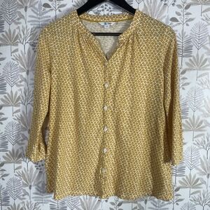 Boden Button Front Yellow Floral Top Women's‎ 6R 3/4 Sleeve 100% Cotton